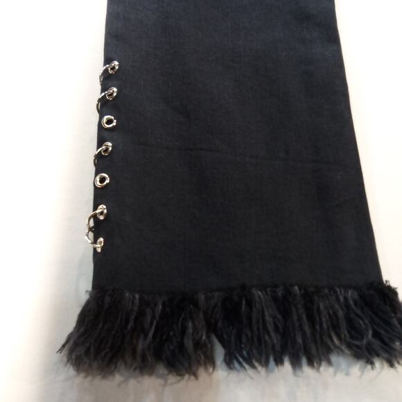 Forever 21 Black Fringe Hem Lace-Up Detail Jeans Women’s Medium - Picture 8 of 8